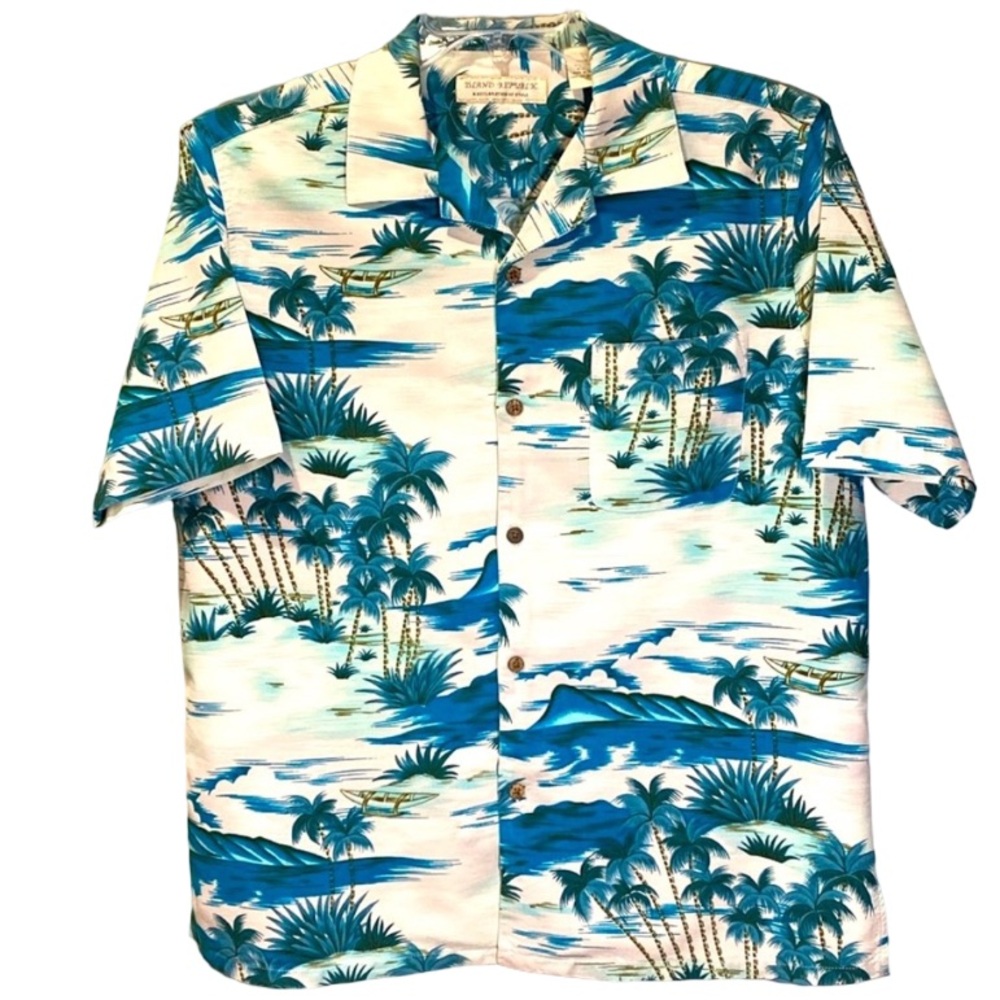 Island Republic Silk Blend Tropical Island Print Short Sleeve Shirt Men’s Large